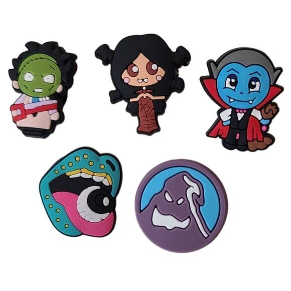 Monsters 5-pc Croc Shoe Charms Vampire Dracula Frankenstein Lips Eyeball Jewelry - Picture 1 of 4